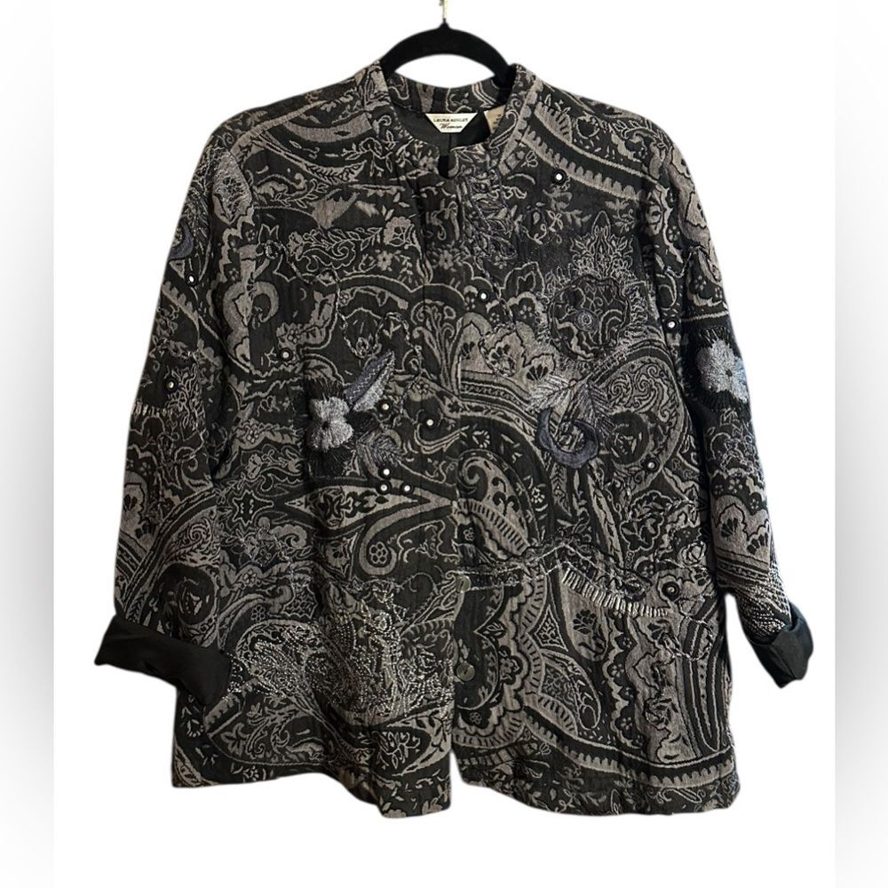 Vintage Laura Ashley Woman Metallic Embroidered Paisley Jacquard Jacket 1X Boho